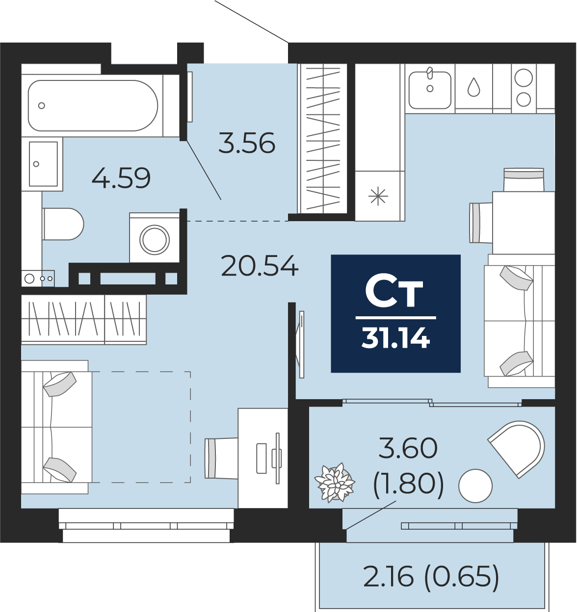 Студия 28 м2 в ЖК Беринг корпус null этаж 4