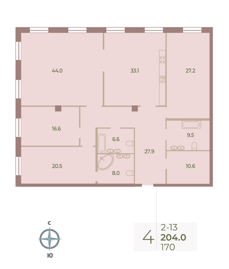 4-комнатная 204 м2 в ЖК Neva Haus корпус null этаж 1