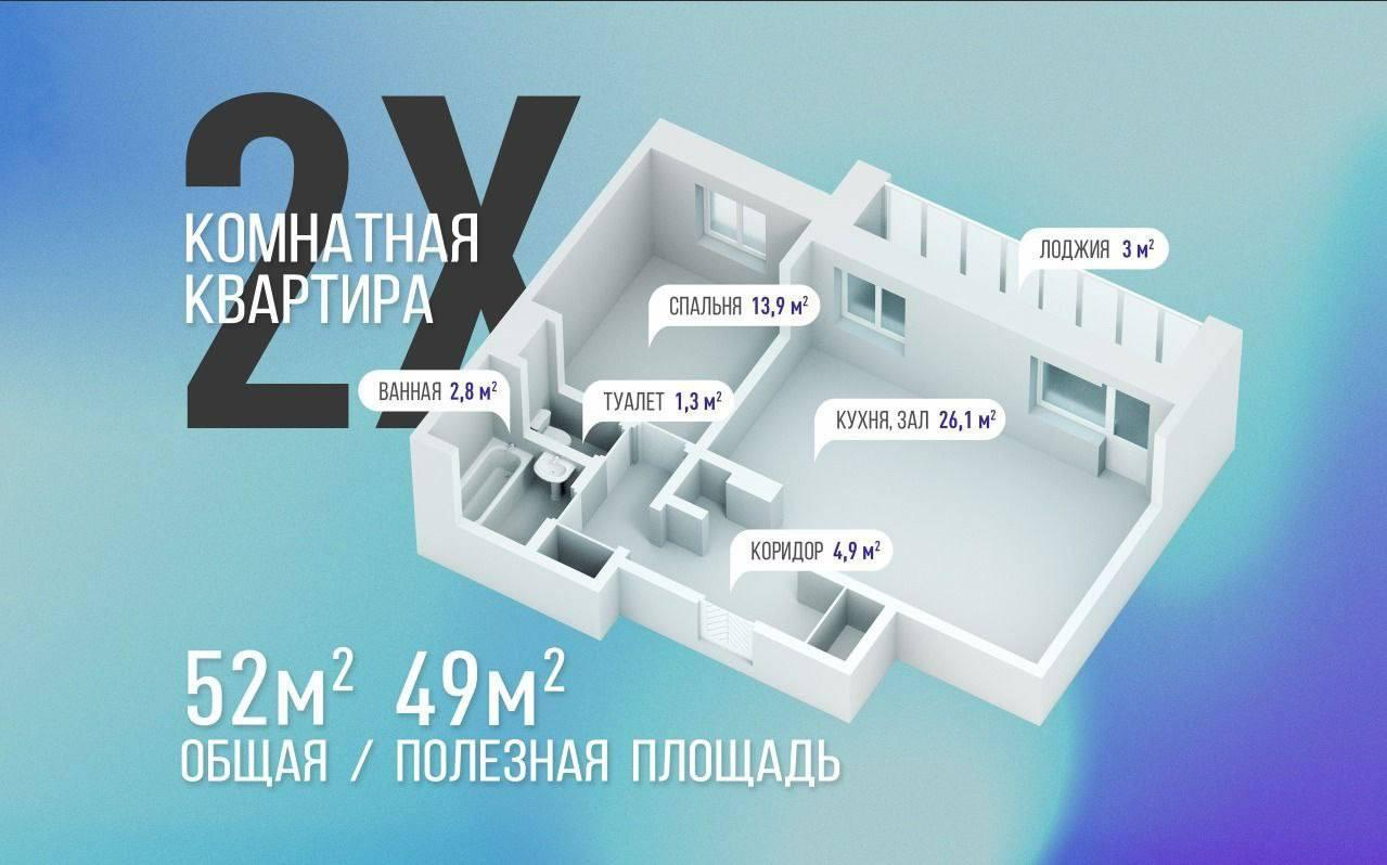 2-комнатная 52 м2 в ЖК undefined корпус null этаж 10