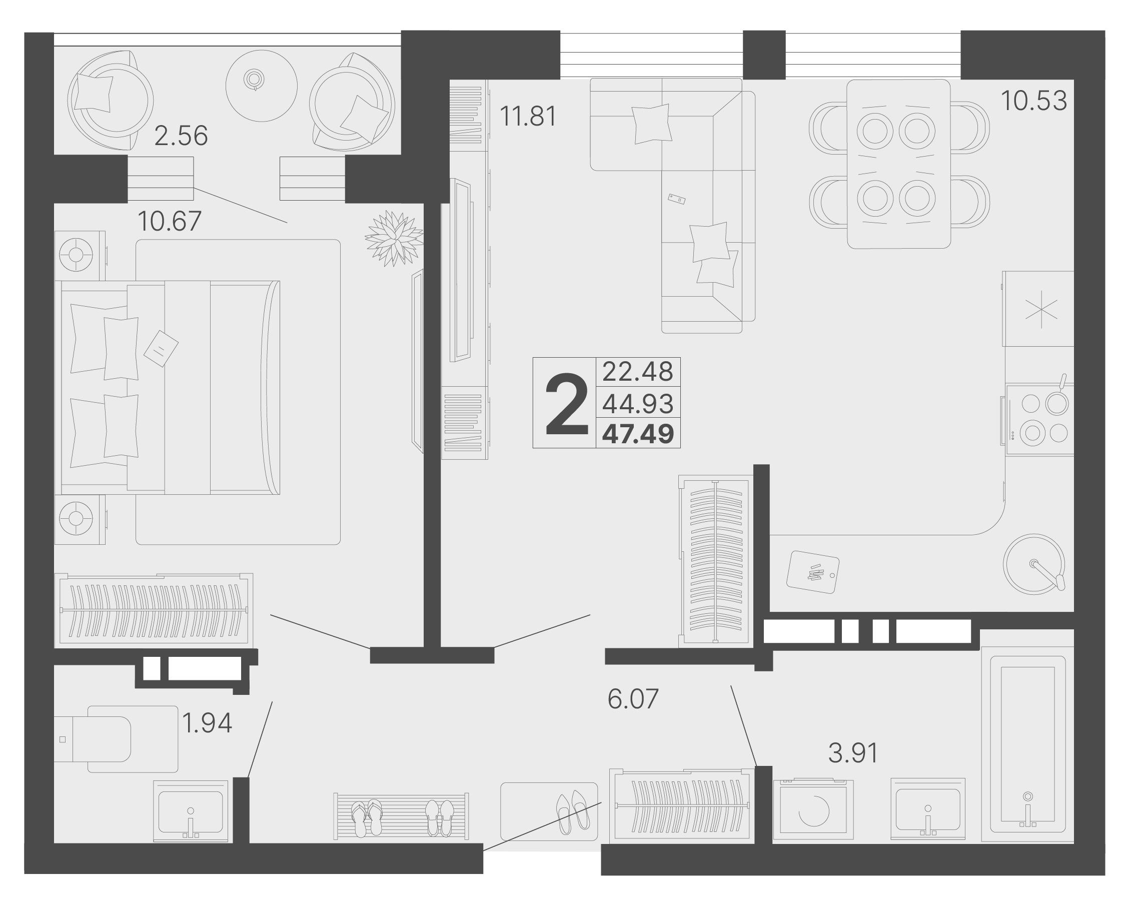 2-комнатная 47 м2 в ЖК Светский лес корпус null этаж 14