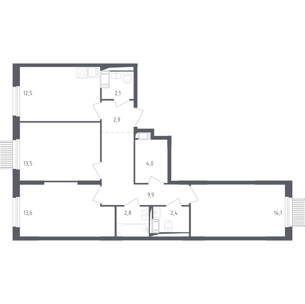 3-комнатная 76 м2 в ЖК Мытищи Парк корпус null этаж 3