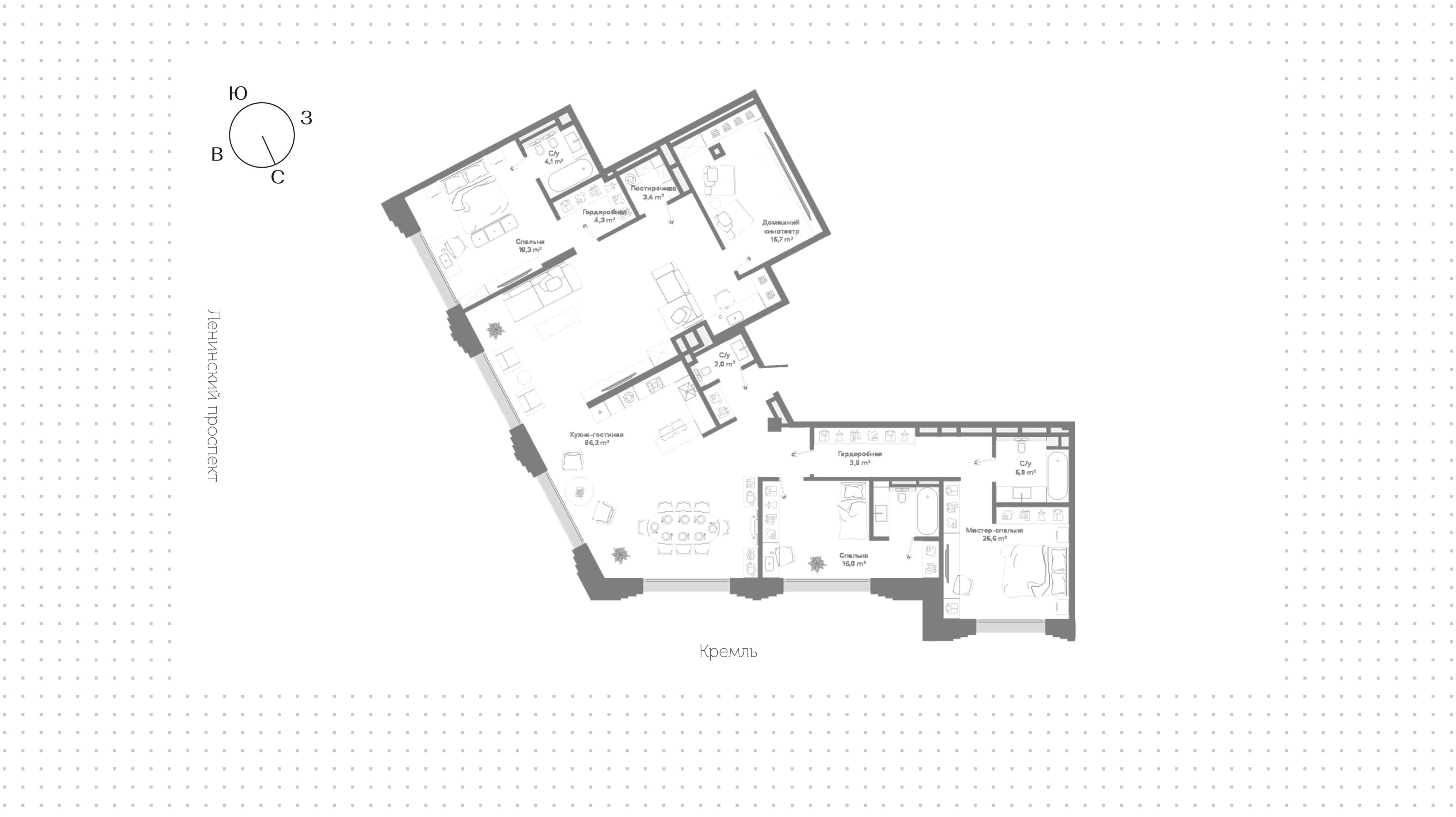 3-комнатная 193 м2 в ЖК CULT корпус null этаж 7