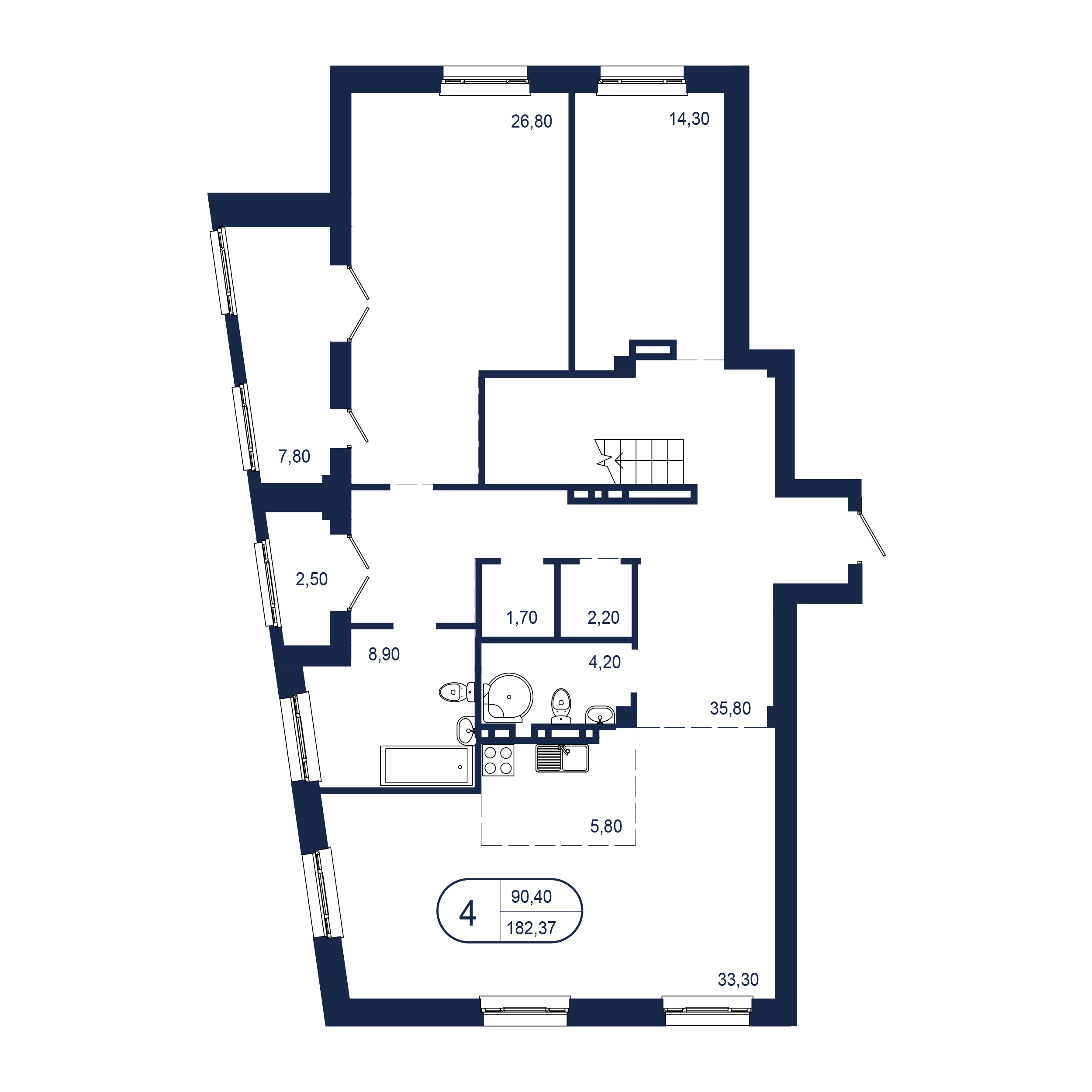 4-комнатная 182 м2 в ЖК Клубный дом «NEW BRIDGE» корпус null этаж 8
