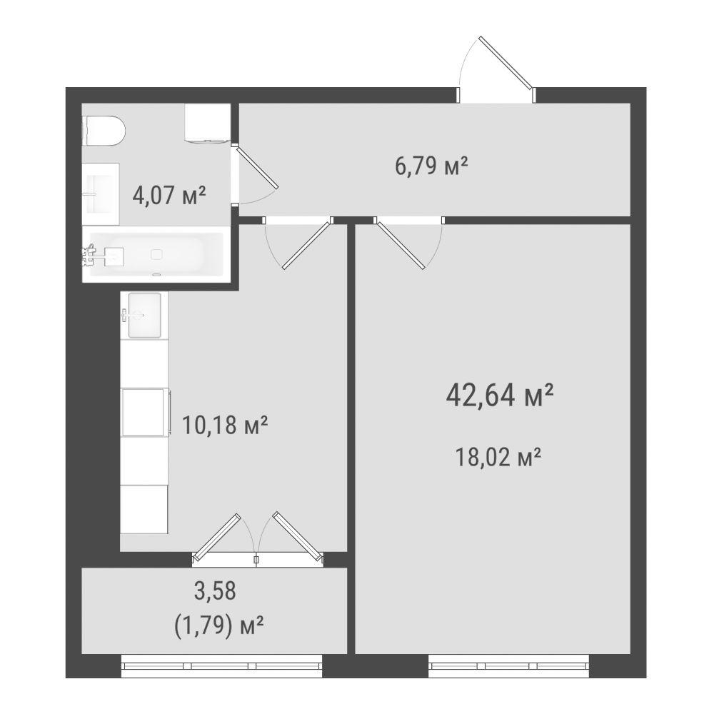 1-комнатная 40 м2 в ЖК Зеленая планета на Мира корпус null этаж 2