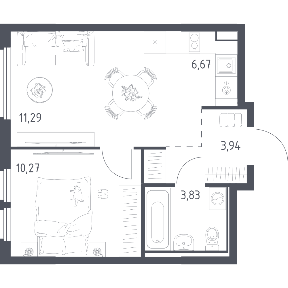 Студия 36 м2 в ЖК Остафьево корпус null этаж 7