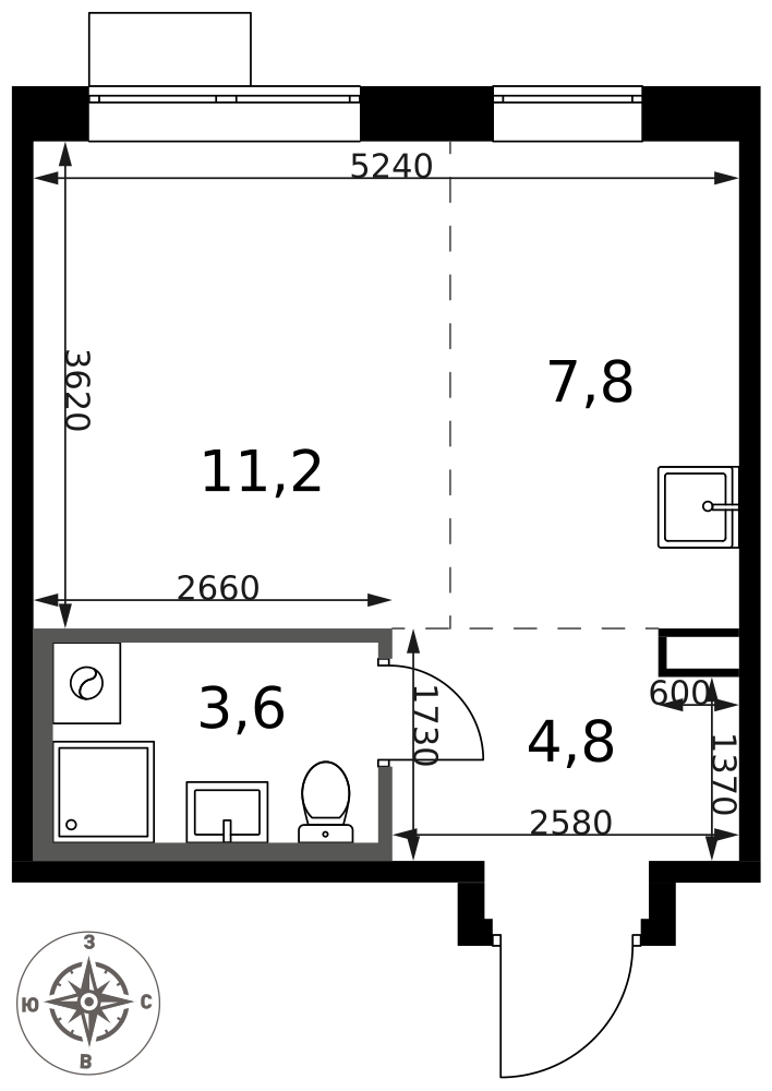 Студия 27 м2 в ЖК 1-й Саларьевский корпус null этаж 5