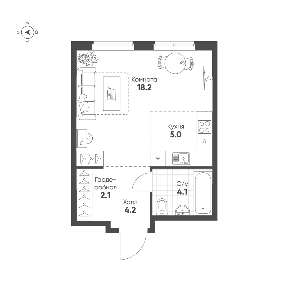 1-комнатная 33 м2 в ЖК Ягодное Река Парк корпус null этаж 5