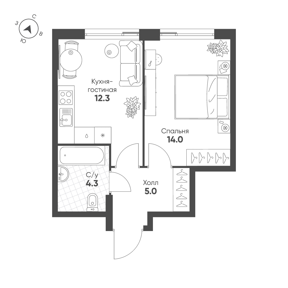 1-комнатная 35 м2 в ЖК Шагал корпус null этаж 8