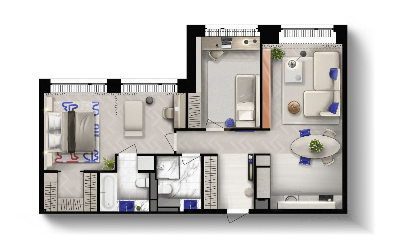 3-комнатная 82.2 м2 в ЖК undefined корпус null этаж 4