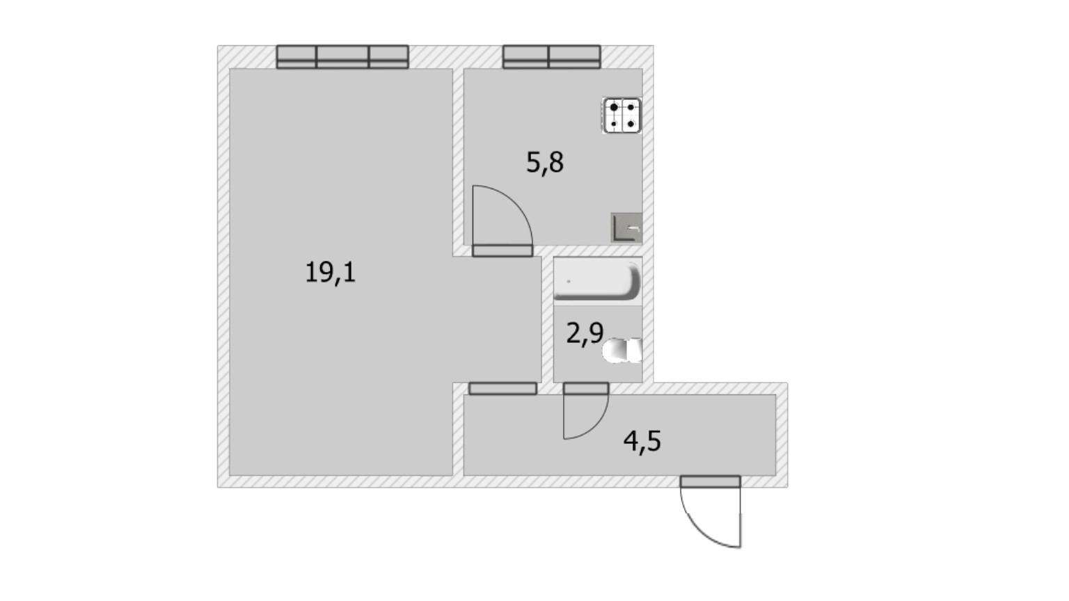 1-комнатная 32.3 м2 в ЖК undefined корпус null этаж 1