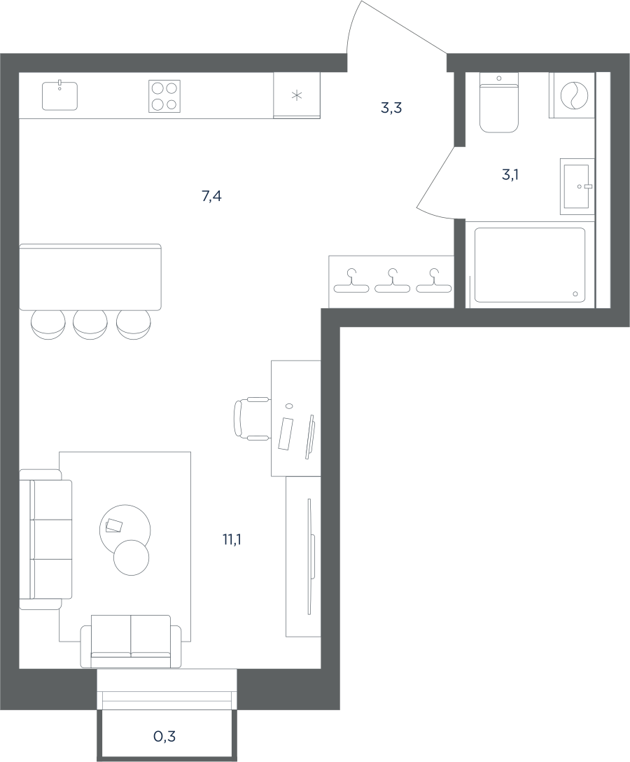 1-комнатная 25 м2 в ЖК Равновесие корпус null этаж 5