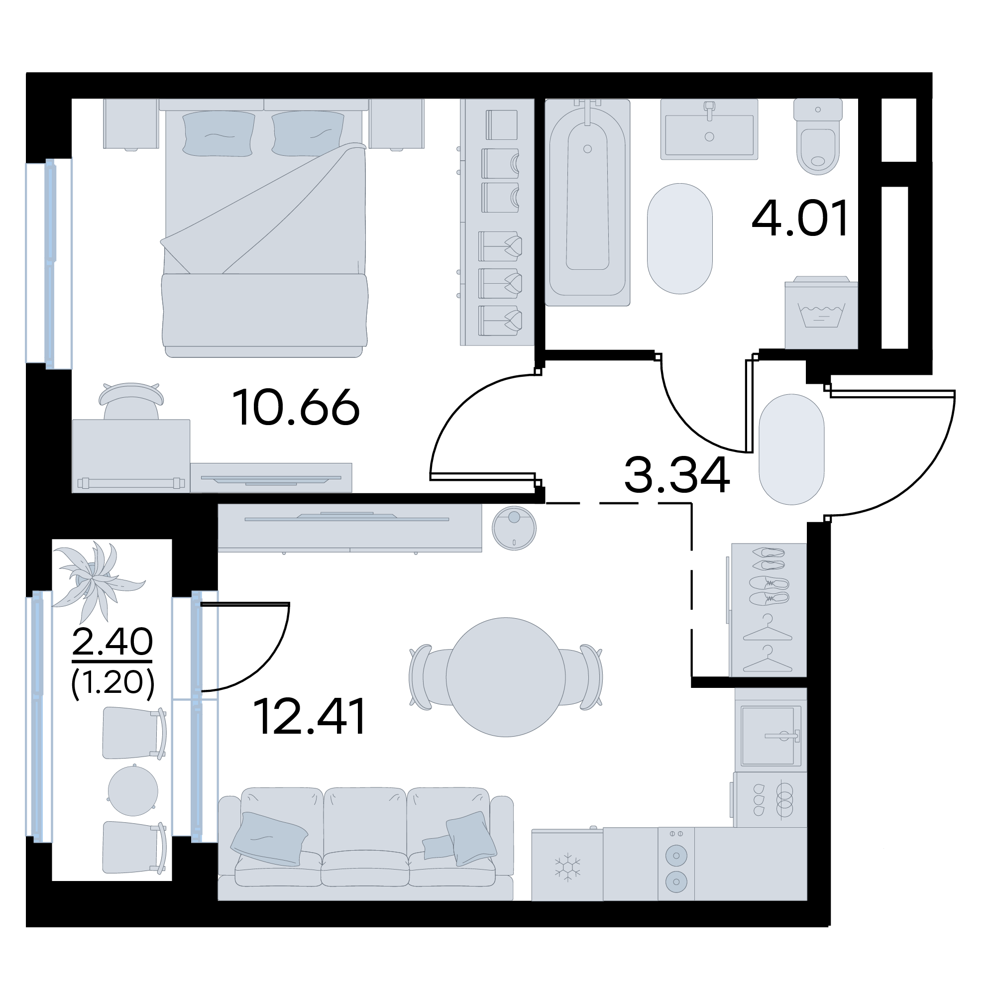 1-комнатная 31 м2 в ЖК GloraX Октябрьский корпус null этаж 16