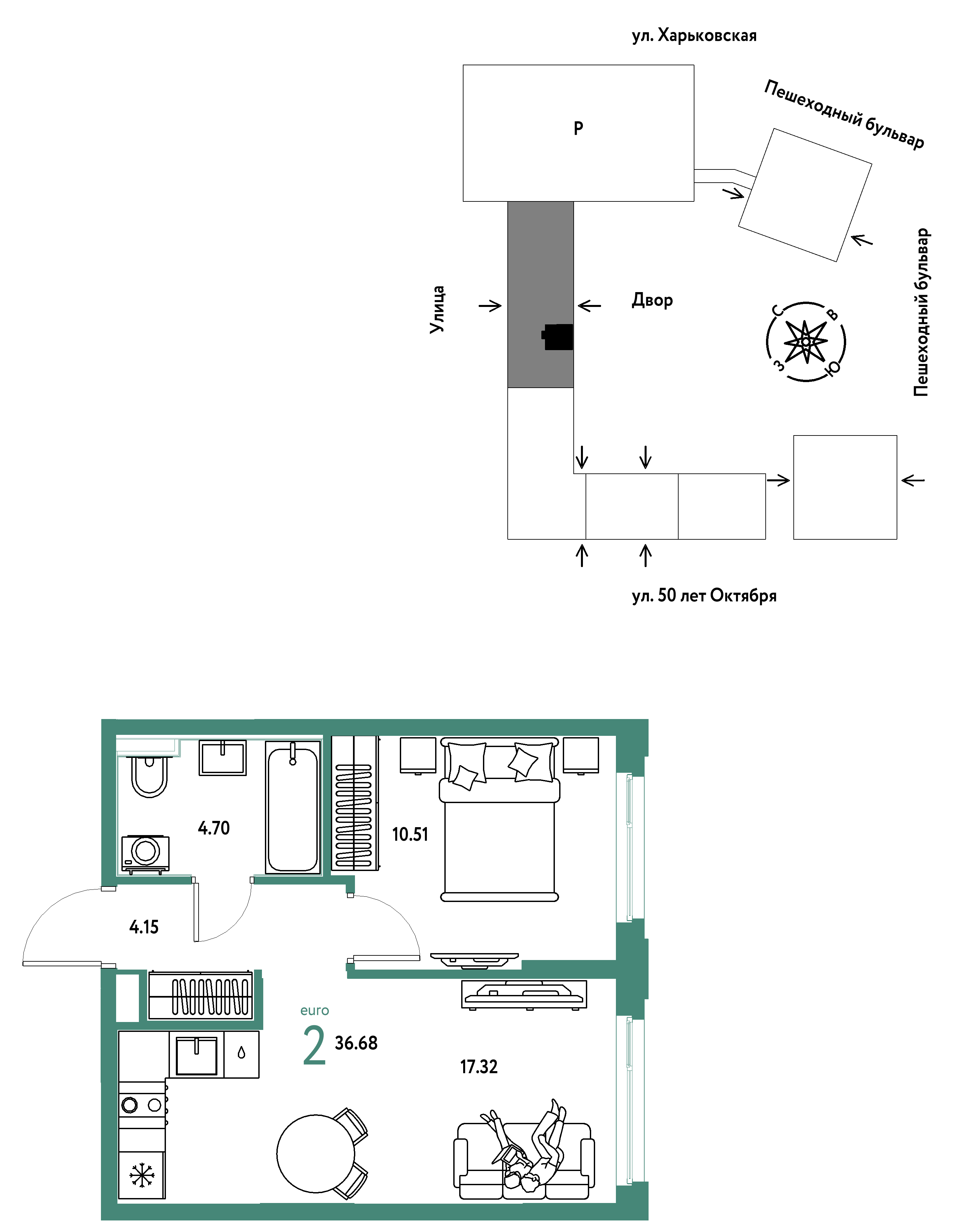 2-комнатная 36 м2 в ЖК Сердце Сибири корпус null этаж 25