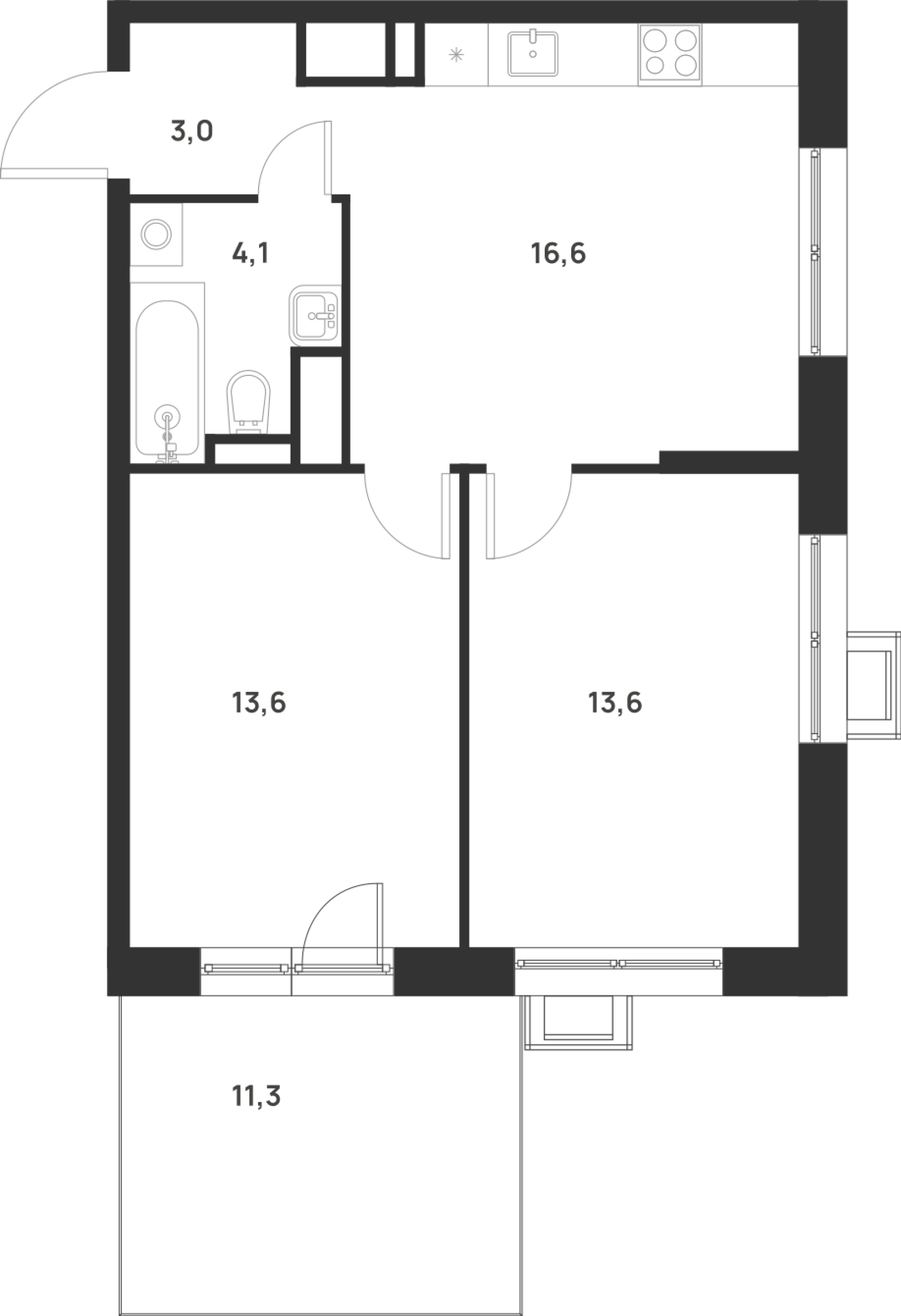 2-комнатная 54 м2 в ЖК Форевиль корпус null этаж 2