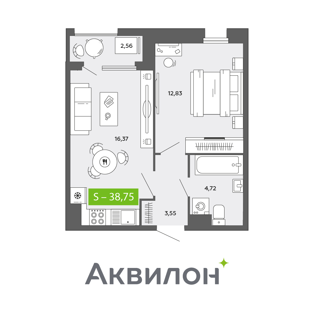 Студия 38 м2 в ЖК Аквилон CITY Towers корпус null этаж 15