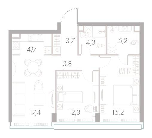 3-комнатная 64 м2 в ЖК River Park Towers Кутузовский корпус null этаж 21