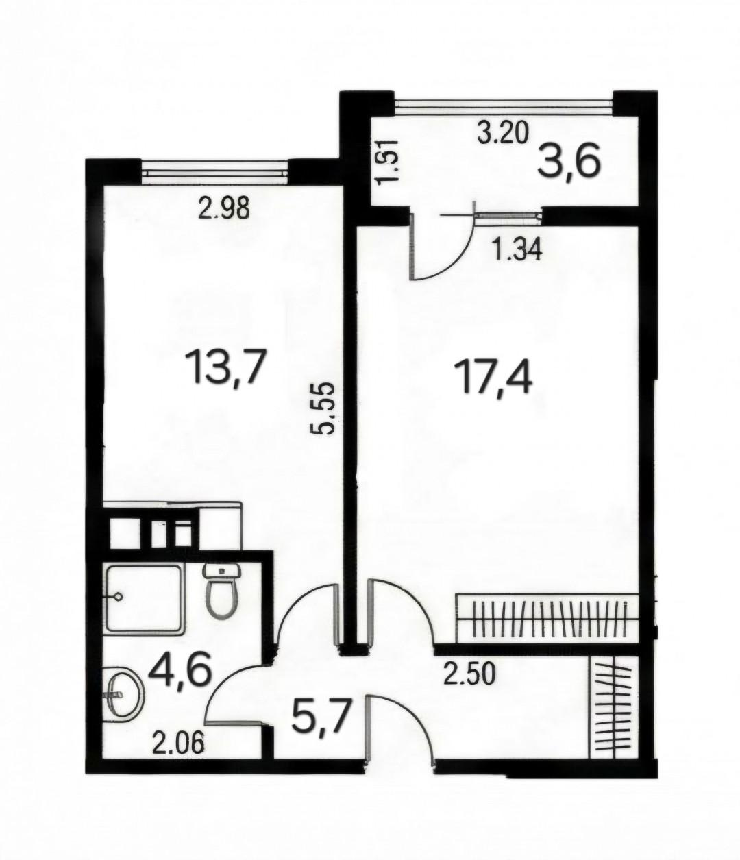 1-комнатная 41.4 м2 в ЖК undefined корпус null этаж 4