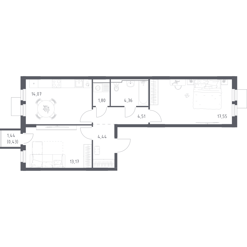 2-комнатная 60 м2 в ЖК Мытищи Парк корпус null этаж 3