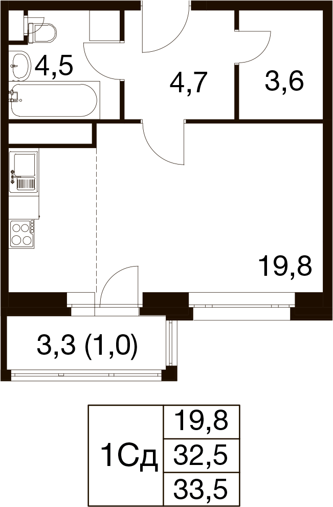 Студия 32 м2 в ЖК Идеал корпус null этаж 5