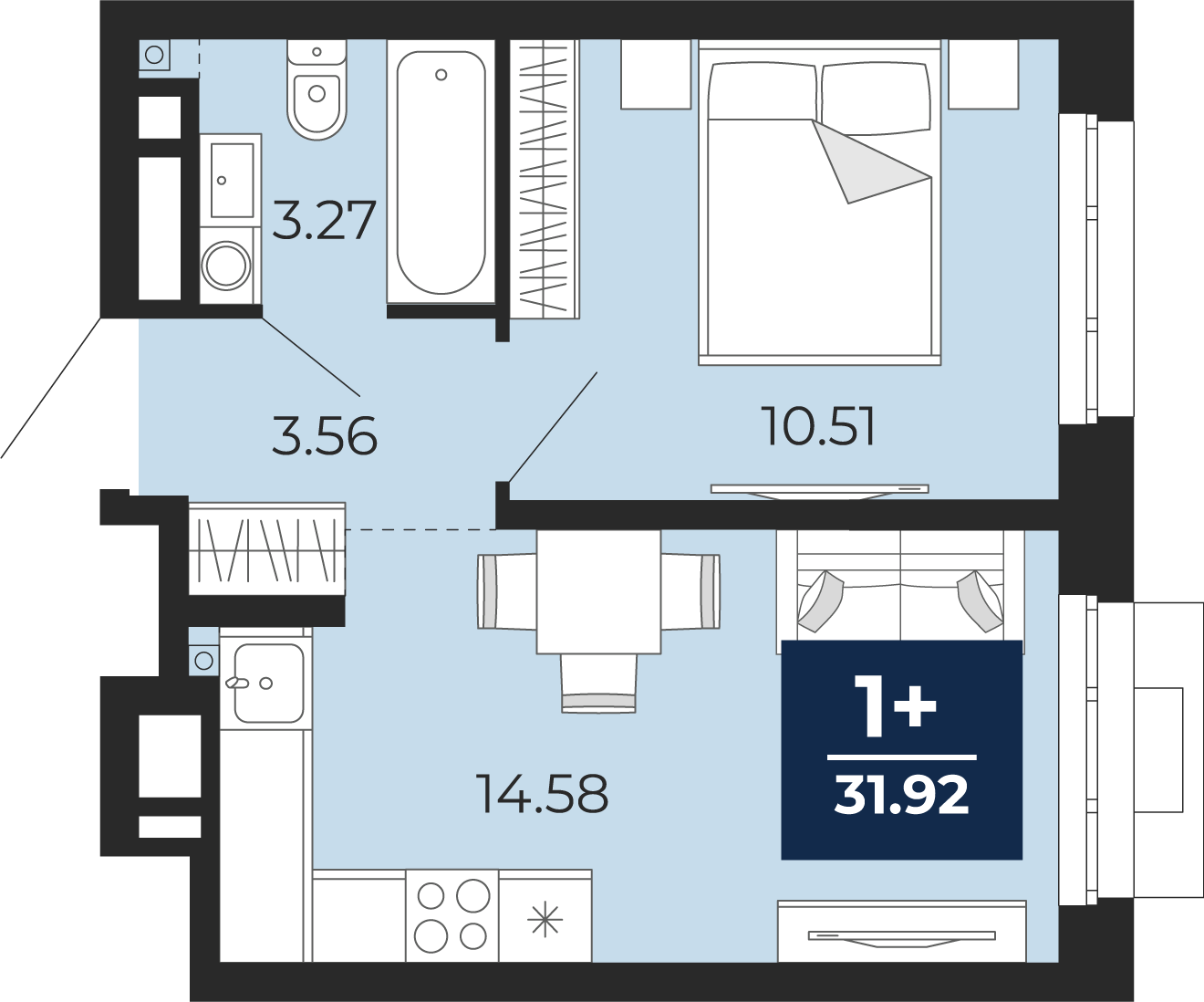 1-комнатная 31 м2 в ЖК Айвазовский корпус null этаж 13