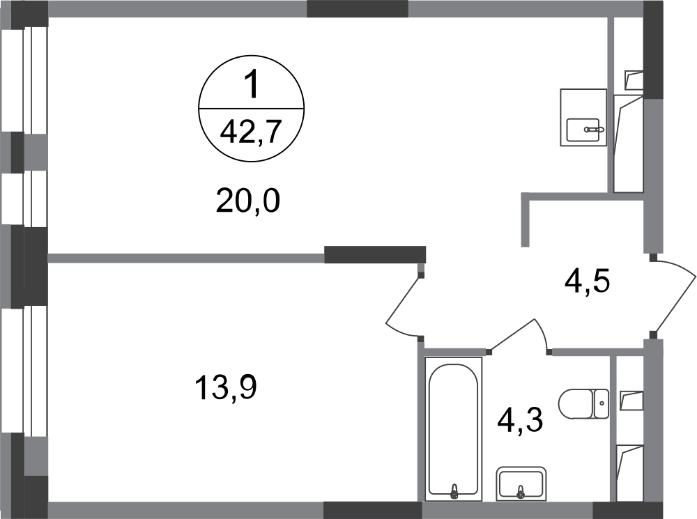 1-комнатная 42 м2 в ЖК Первый Московский корпус null этаж 3
