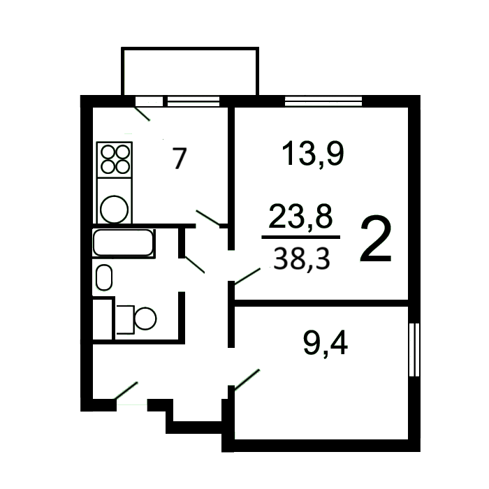 2-комнатная 38.3 м2 в ЖК undefined корпус null этаж 8