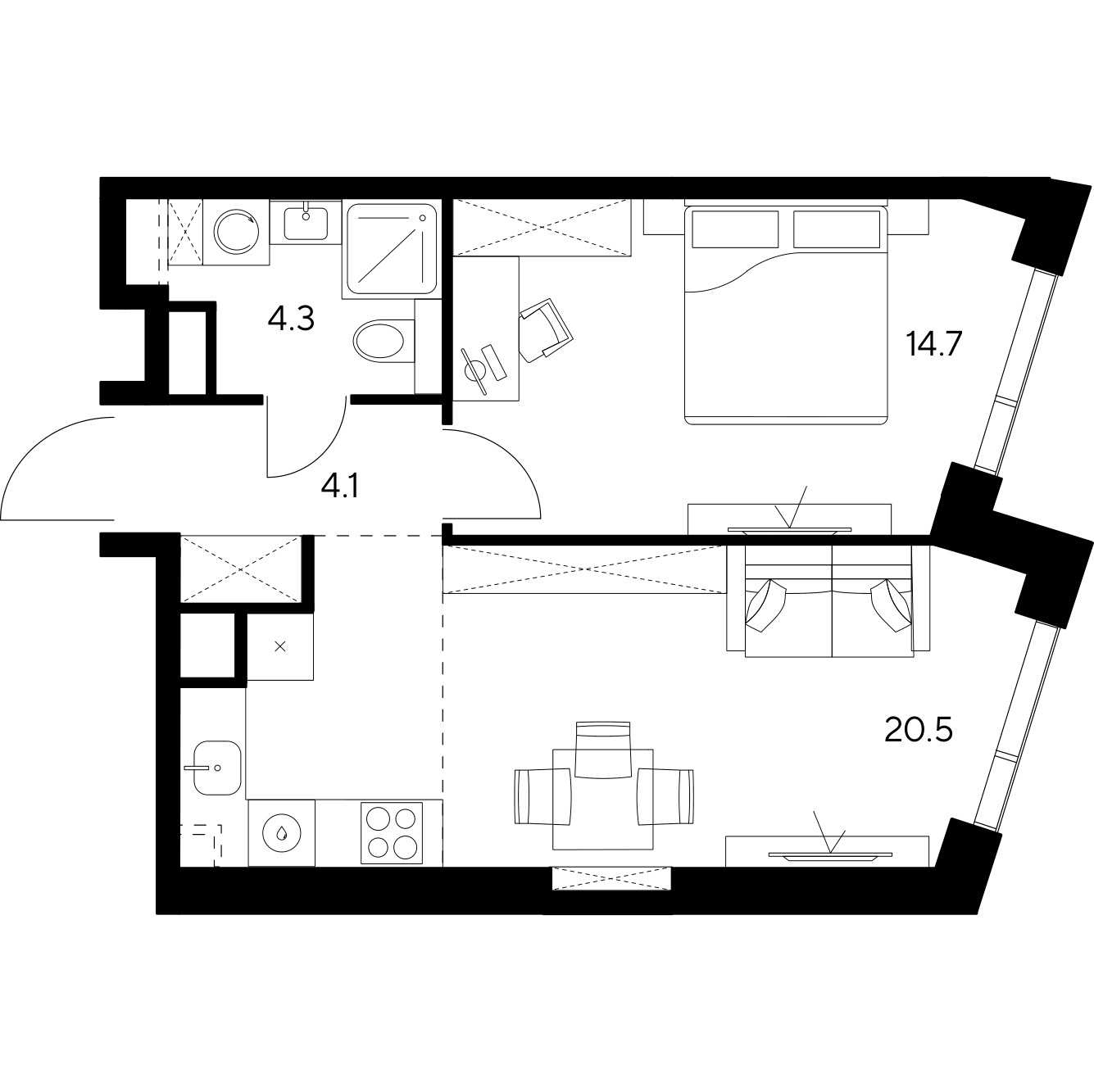 Студия 43 м2 в ЖК NEXUS by Akvilon корпус null этаж 15