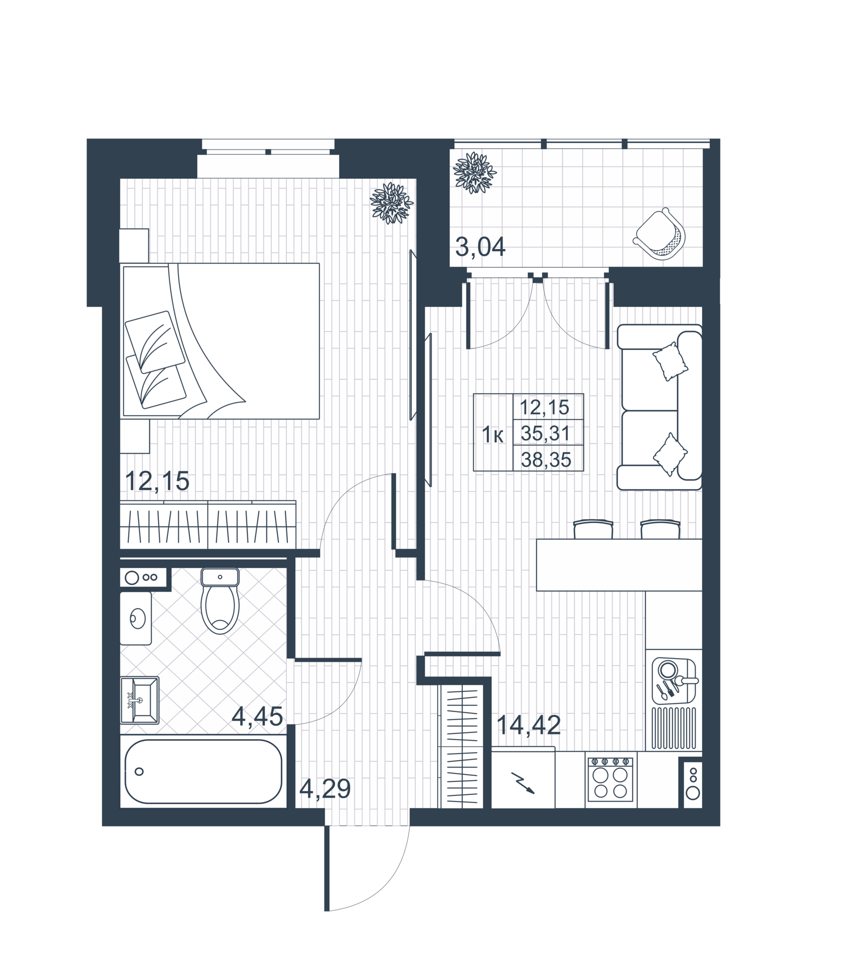 1-комнатная 35 м2 в ЖК Ново-Антропшино корпус null этаж 1