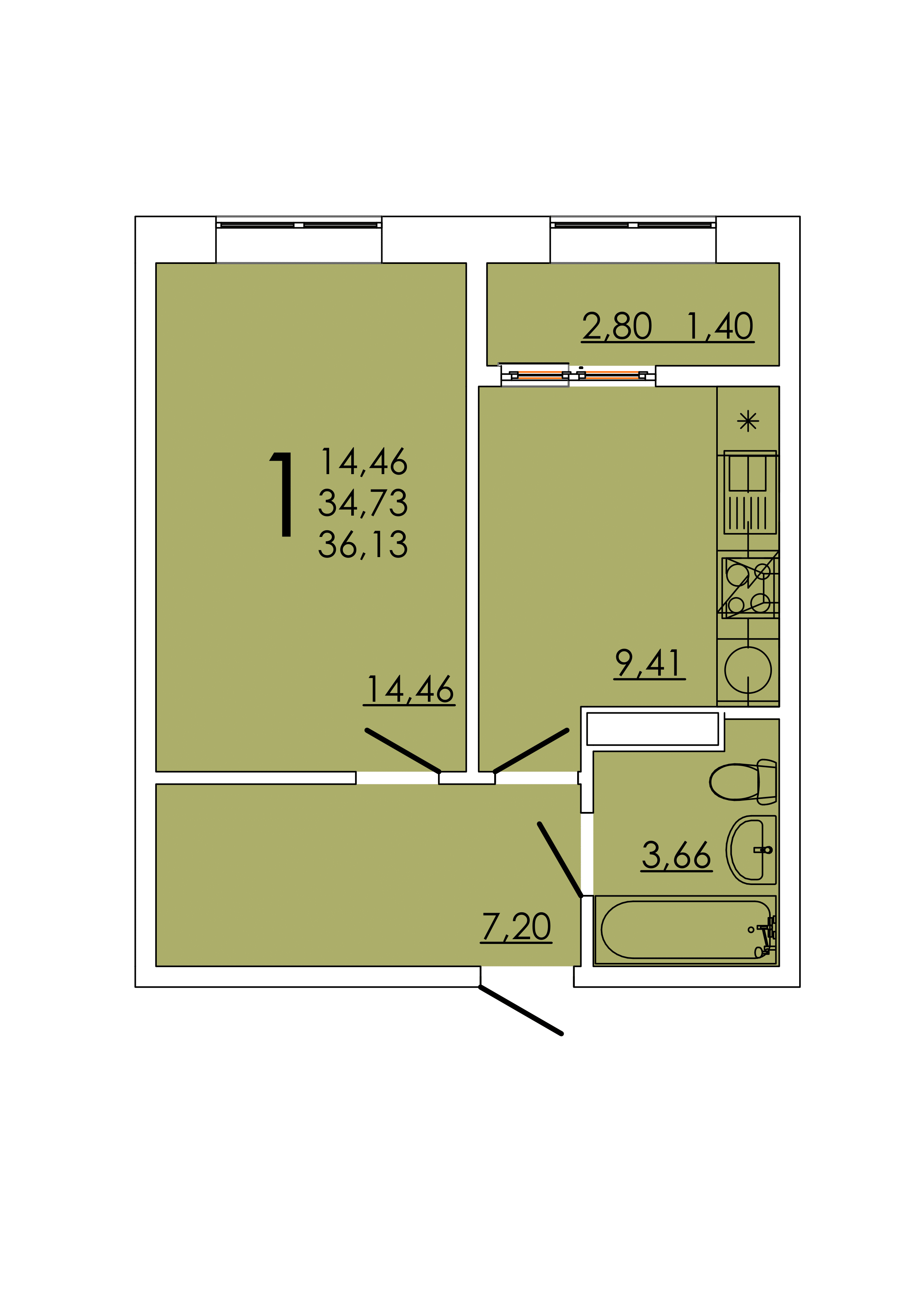 1-комнатная 36 м2 в ЖК Фрейм корпус null этаж 20