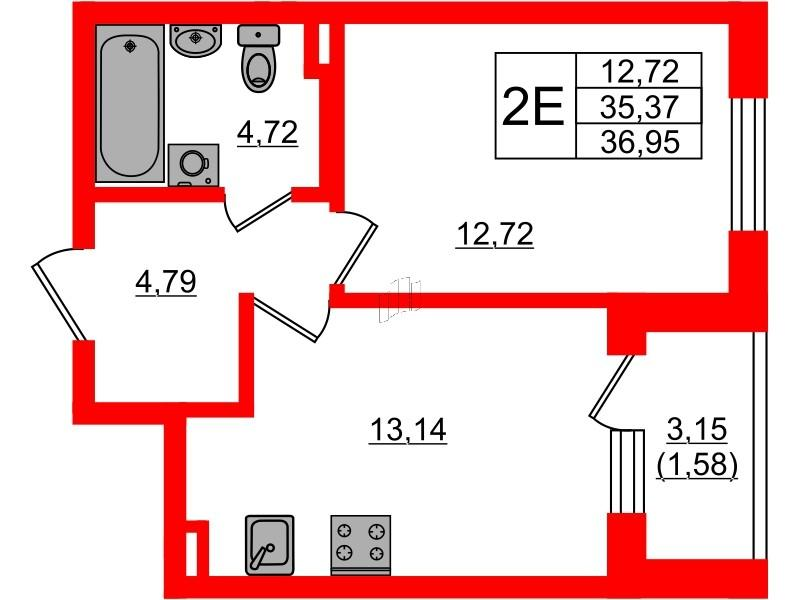 1-комнатная 35 м2 в ЖК Золотые купола. Новая История корпус null этаж 1