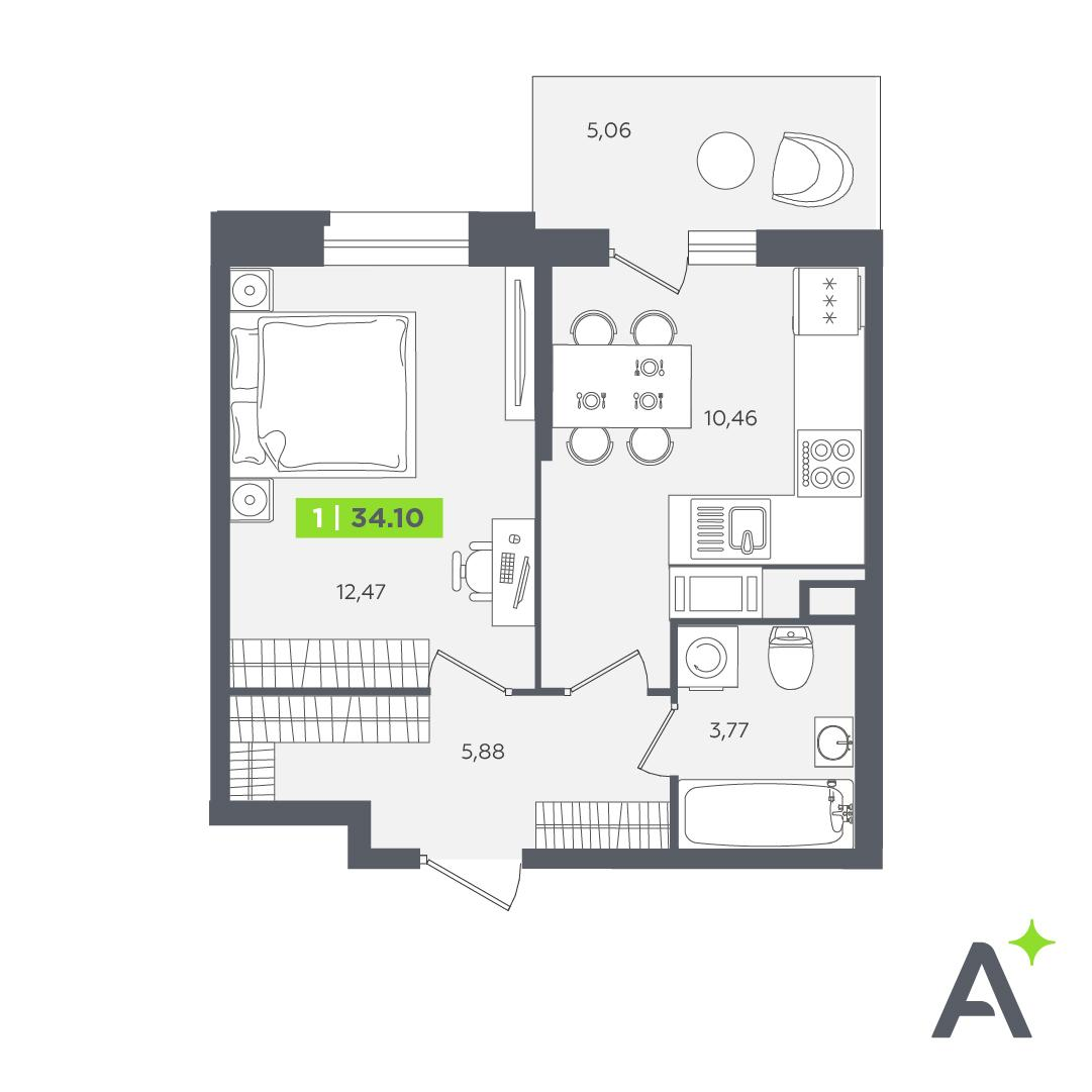 1-комнатная 33 м2 в ЖК Аквилон STORIES корпус null этаж 11