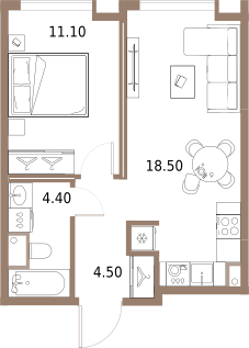 1-комнатная 38 м2 в ЖК Северный порт. Береговые кварталы корпус null этаж 3