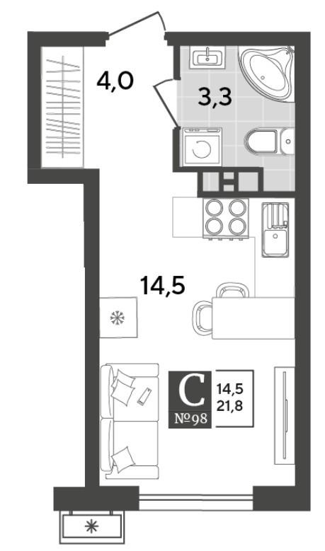 Студия 21.8 м2 в ЖК undefined корпус null этаж 6