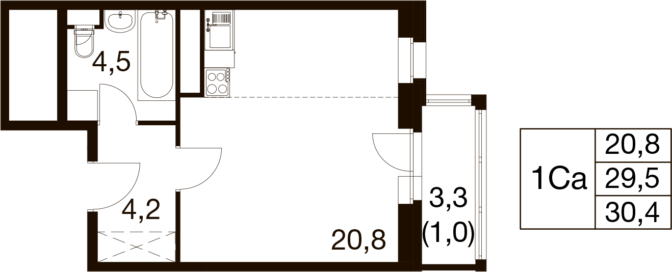 Студия 29 м2 в ЖК Идеал корпус null этаж 9