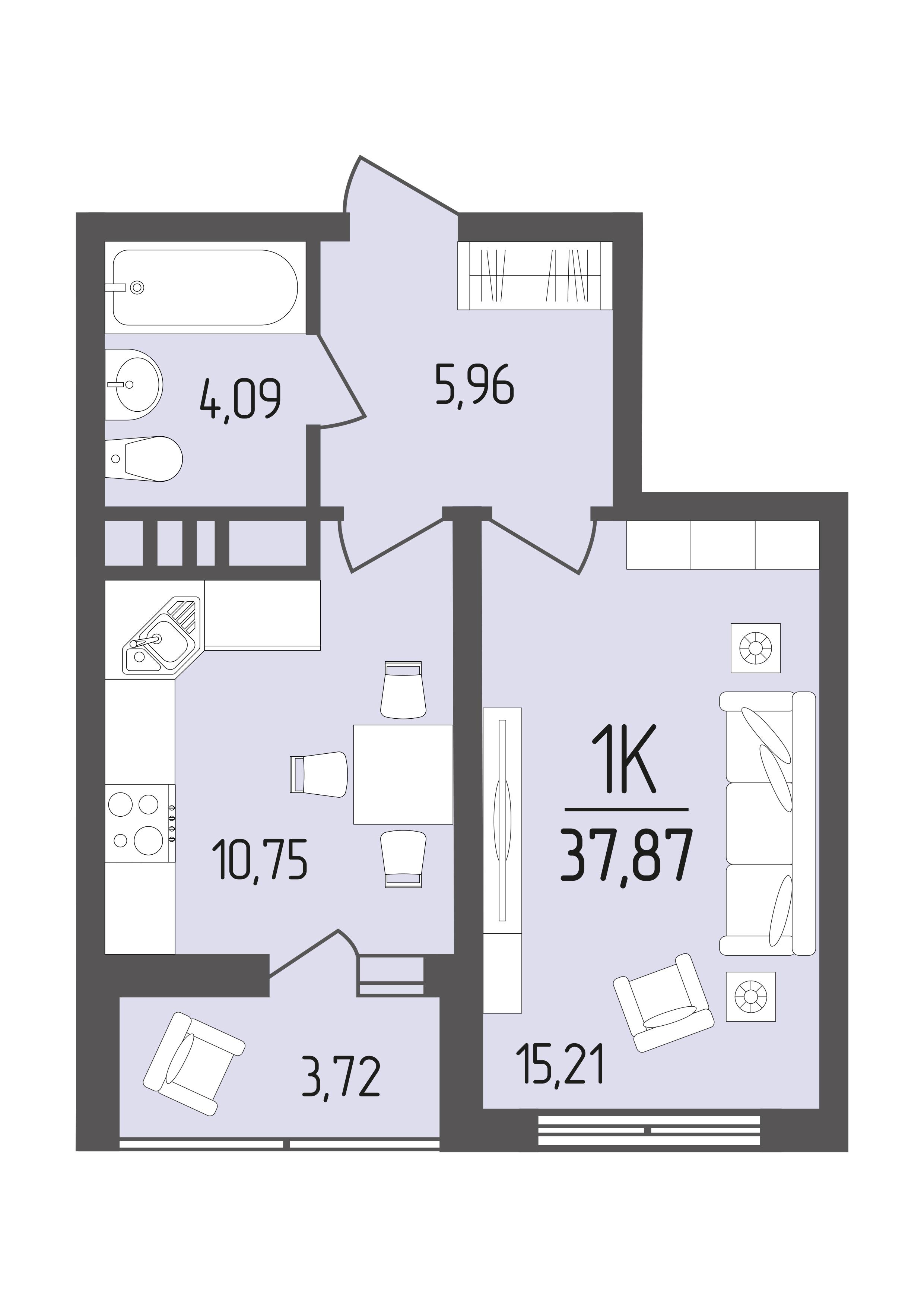 1-комнатная 37 м2 в ЖК Кумир корпус null этаж 14