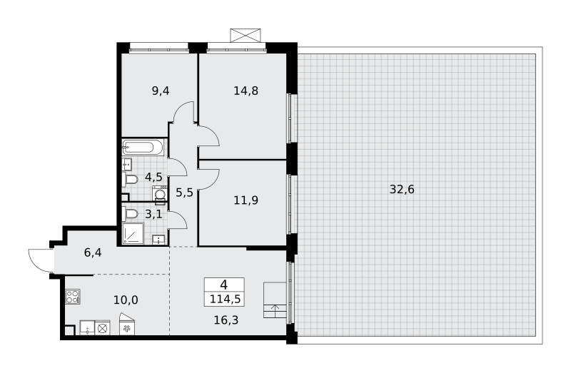 4-комнатная 114 м2 в ЖК Деснаречье корпус null этаж 2