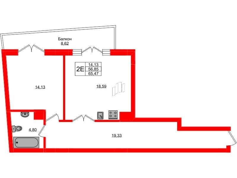 1-комнатная 65 м2 в ЖК Русь корпус null этаж 2