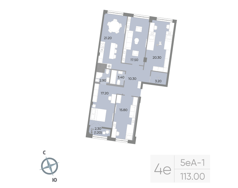 4-комнатная 113 м2 в ЖК NEVA RESIDENCE корпус null этаж 6