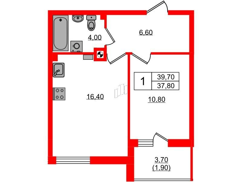 1-комнатная 39 м2 в ЖК River Park-2 корпус null этаж 2