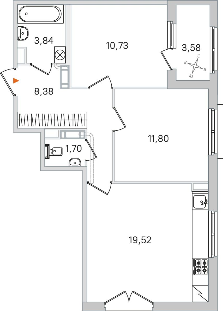 2-комнатная 57 м2 в ЖК Дубровский корпус null этаж 4