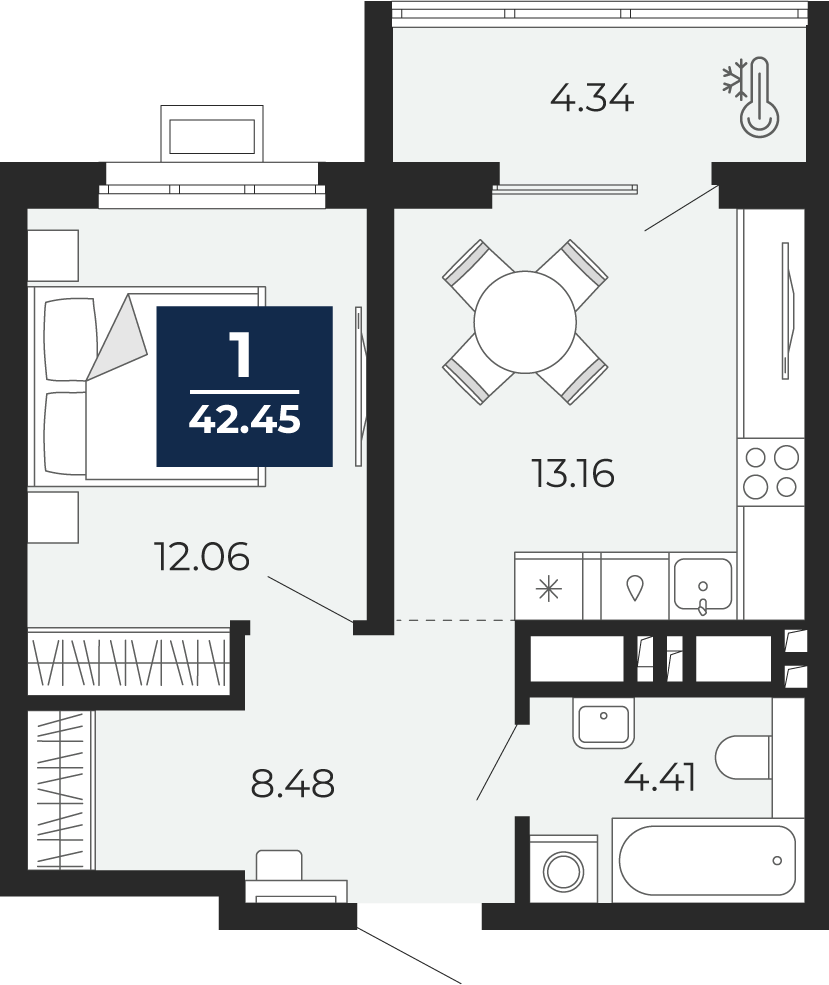 1-комнатная 38 м2 в ЖК Беринг корпус null этаж 2