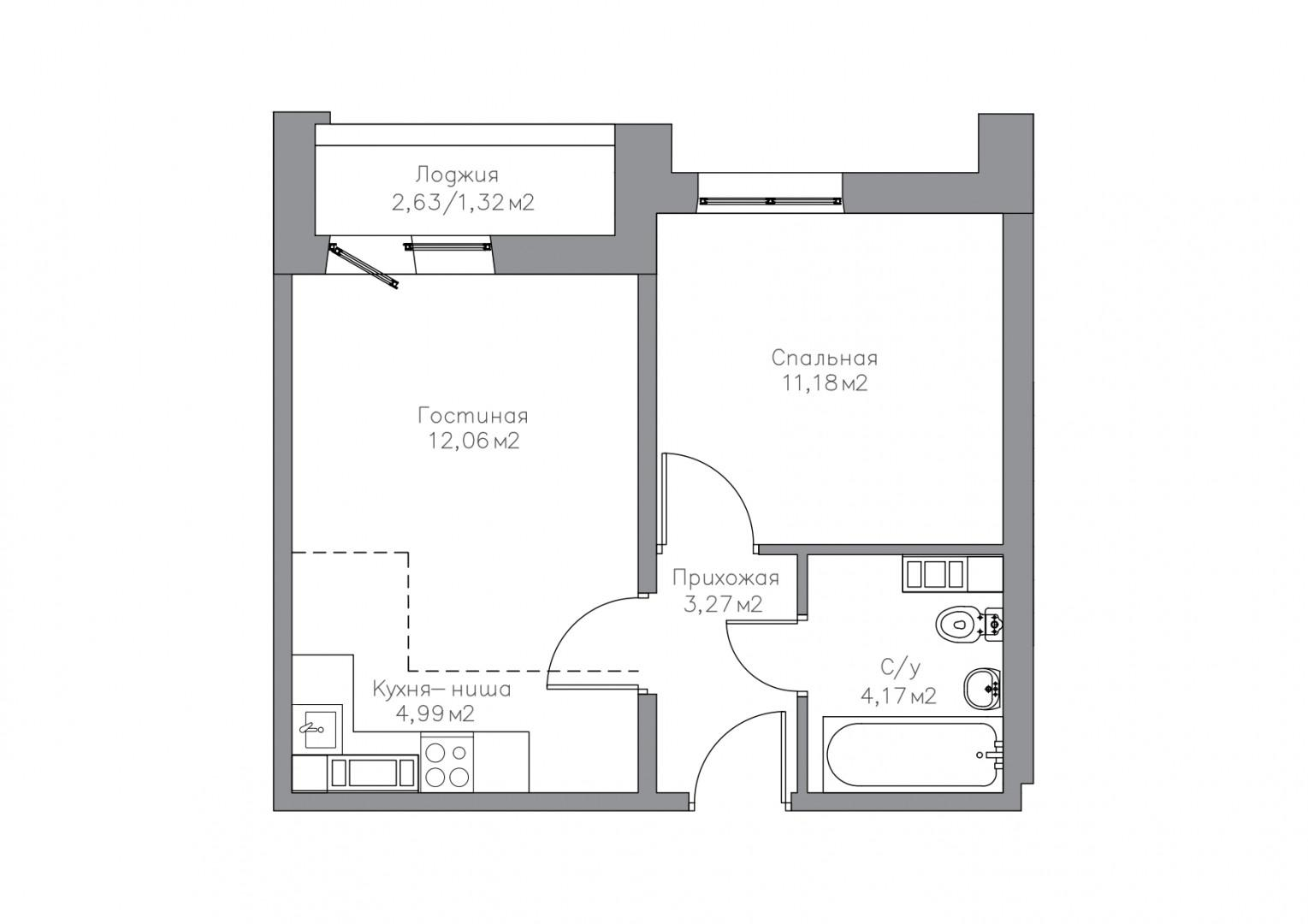 1-комнатная 37 м2 в ЖК undefined корпус null этаж 5