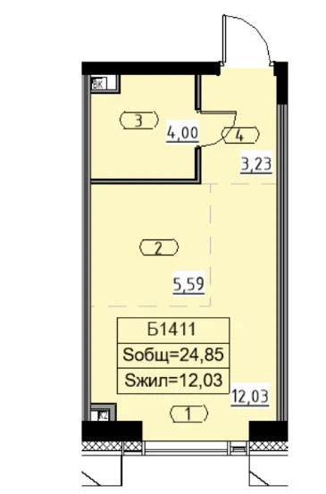Студия 24.9 м2 в ЖК undefined корпус null этаж 14