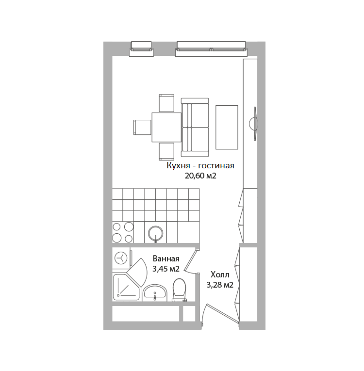 Студия 27 м2 в ЖК Адрес корпус null этаж 14