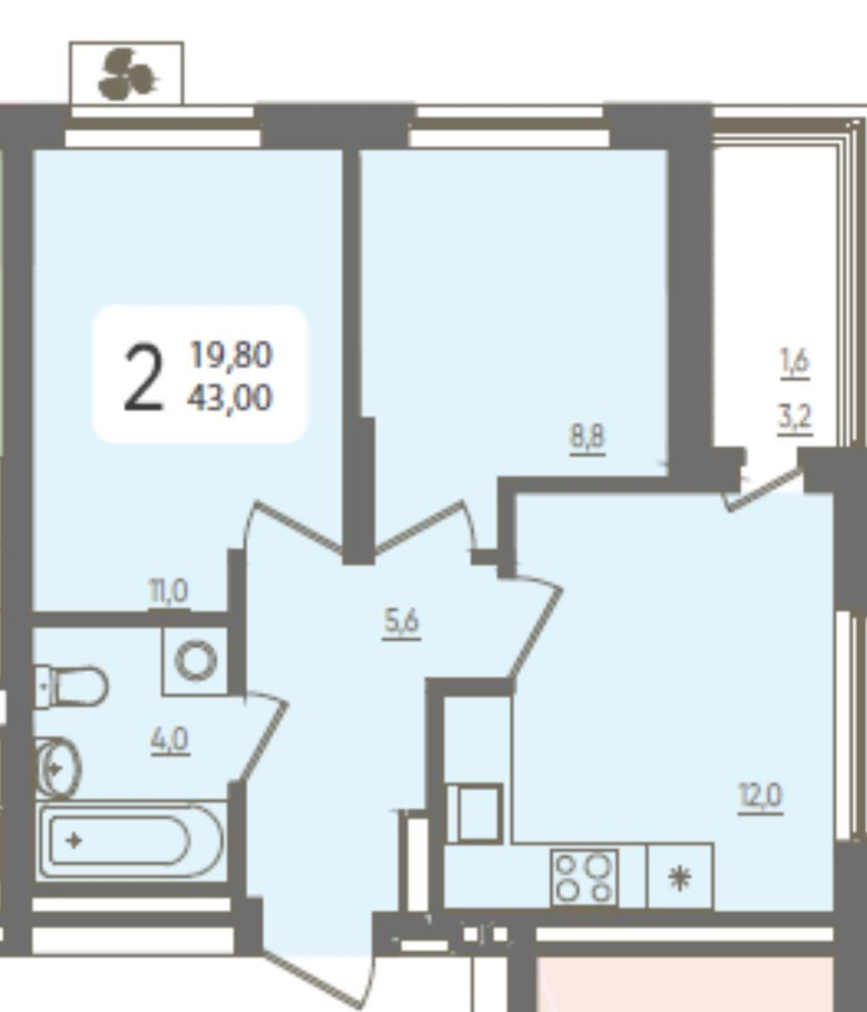 3-комнатная 43 м2 в ЖК undefined корпус null этаж 15