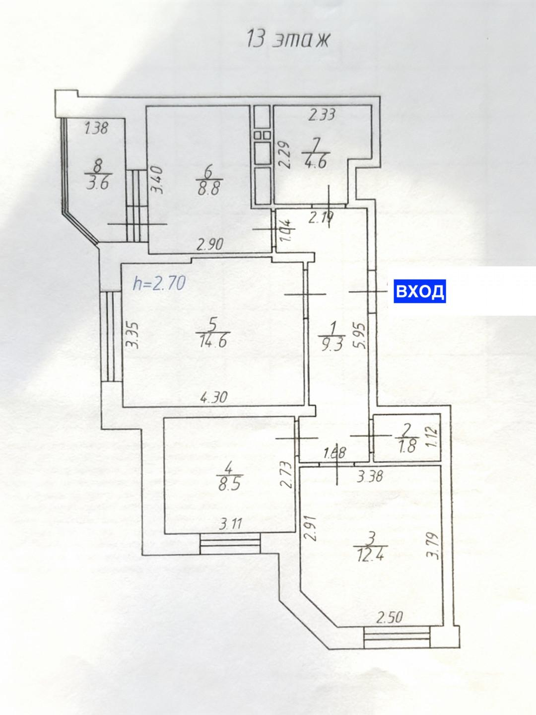 3-комнатная 60 м2 в ЖК undefined корпус null этаж 13