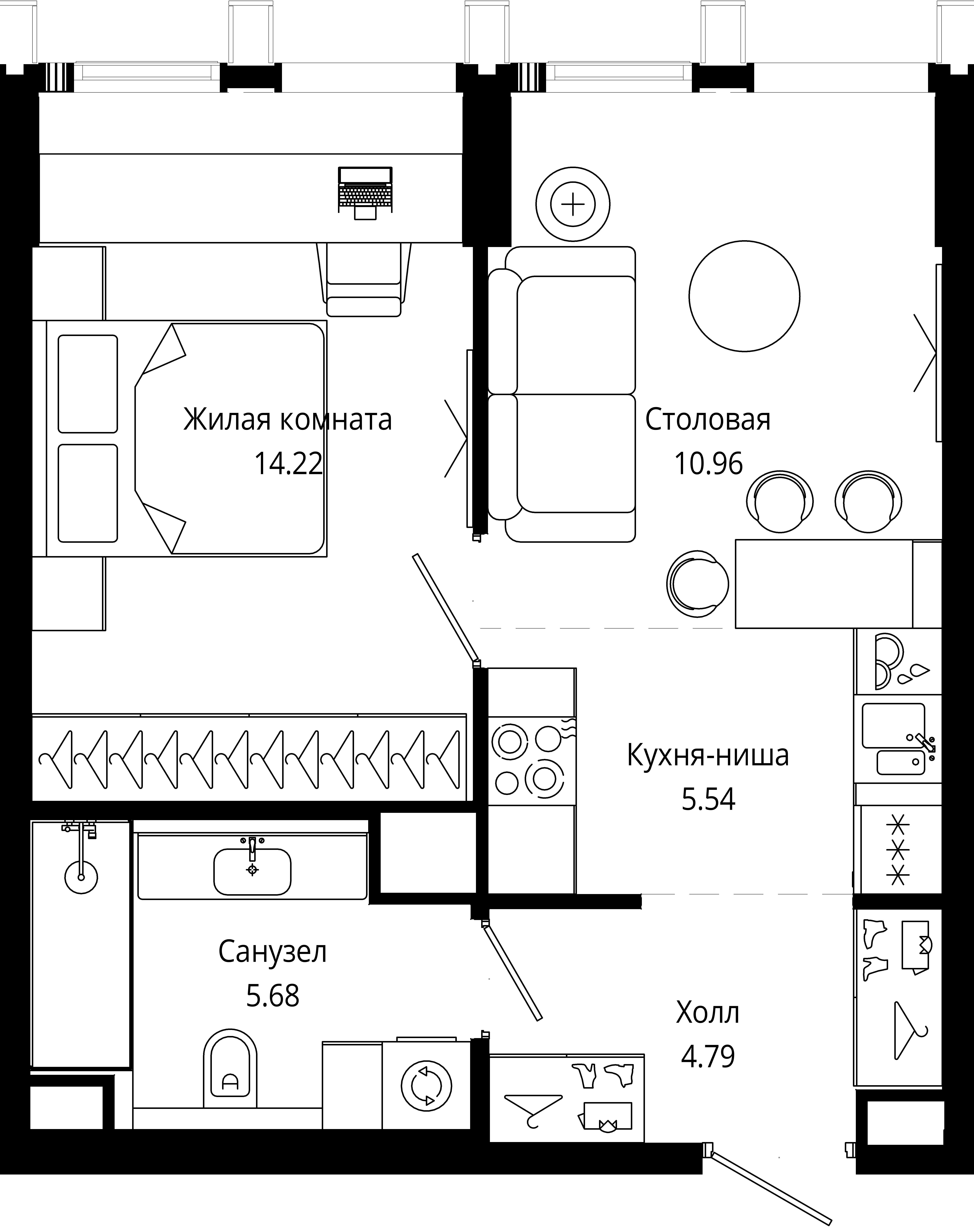 1-комнатная 41 м2 в ЖК МОД корпус null этаж 22