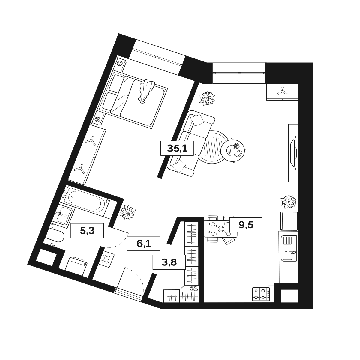 1-комнатная 59 м2 в ЖК Лайм корпус null этаж 2