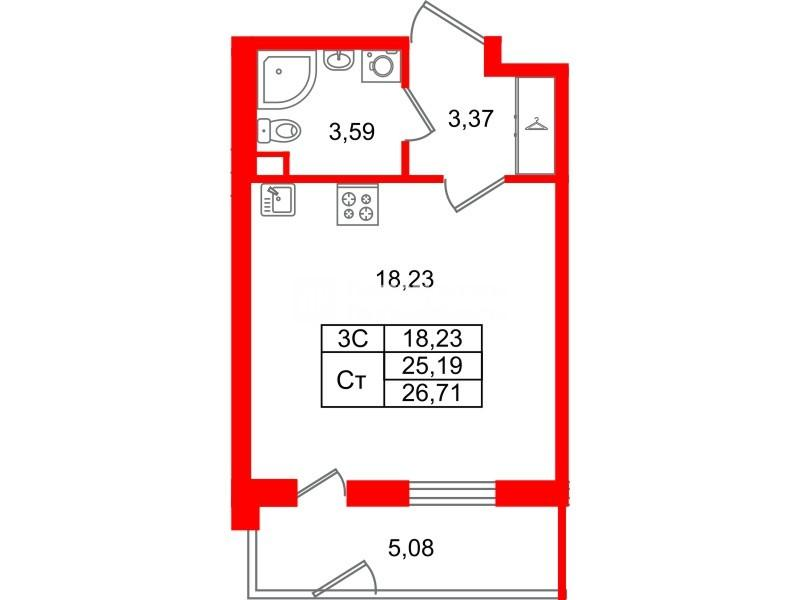 Студия 25 м2 в ЖК Парадный ансамбль корпус null этаж 1
