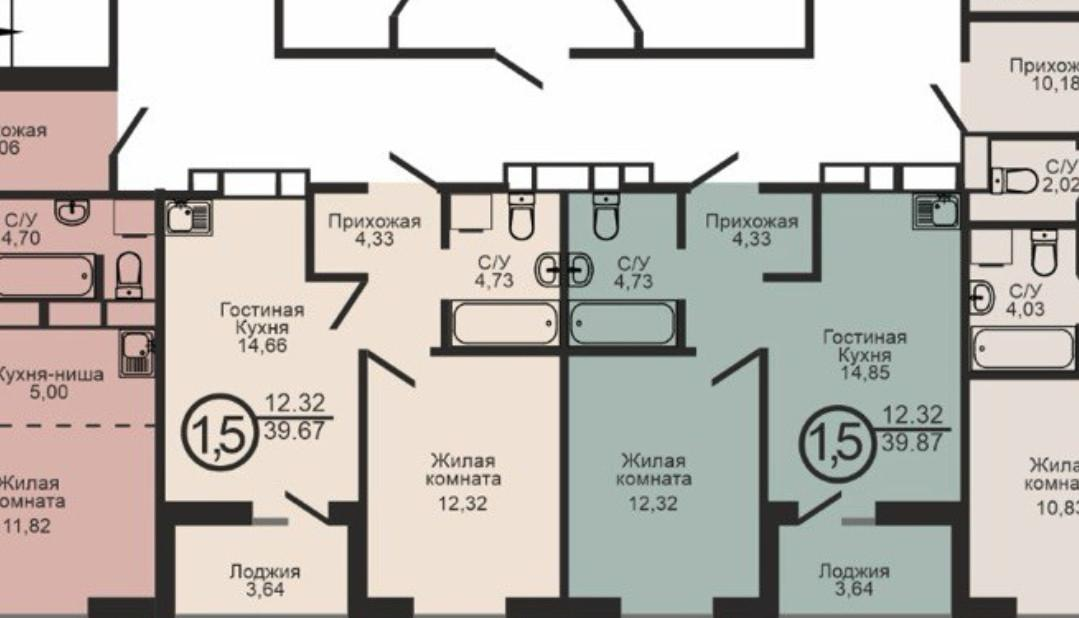 1-комнатная 39 м2 в ЖК undefined корпус null этаж 11